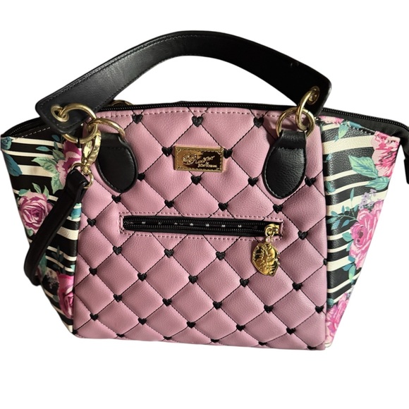 Luv Betsey Handbags - Betsey Johnson Mauve Floral Quilted Crossbody Satchel with Gold Hardware